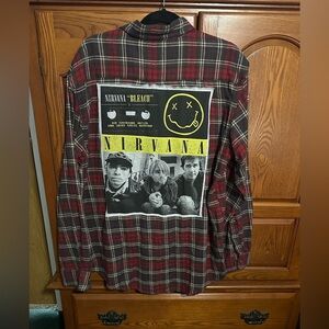 Nirvana upcycled flannel tee One of a Kind made by me